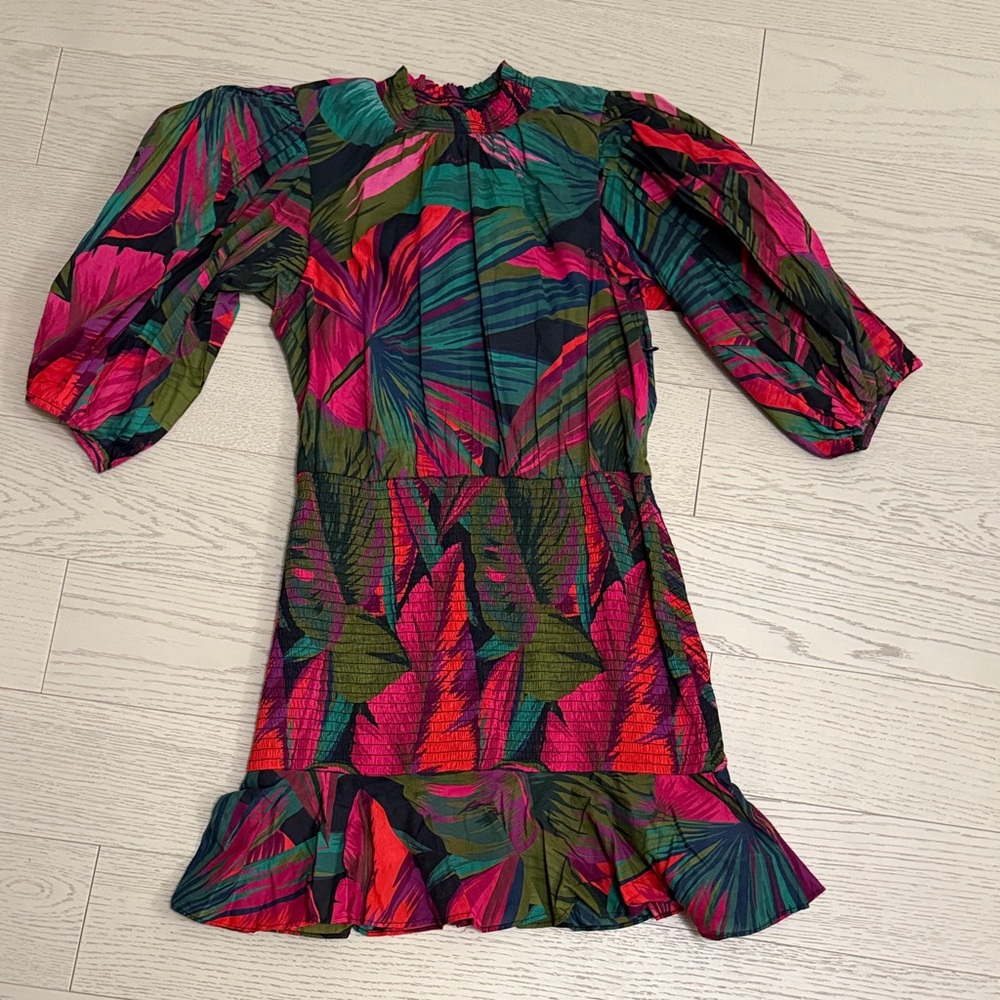 Farm Rio Vibrant Floral Puff Sleeve Dress